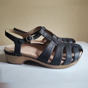 Dansko Women's Black Oiled Leather Brie Fisherman Buckle Sandals Sz 42 (11.5-12)